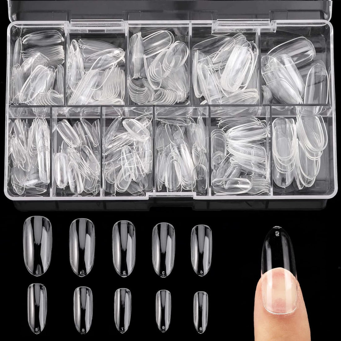 500Pcs Clear False Nails, Coffin Nail Tips Full Cover, Clear Acrylic False Nails with Case, Fake Nail Tips for Poly Nail Extension Nail Art DIY Home, 10 Sizes (