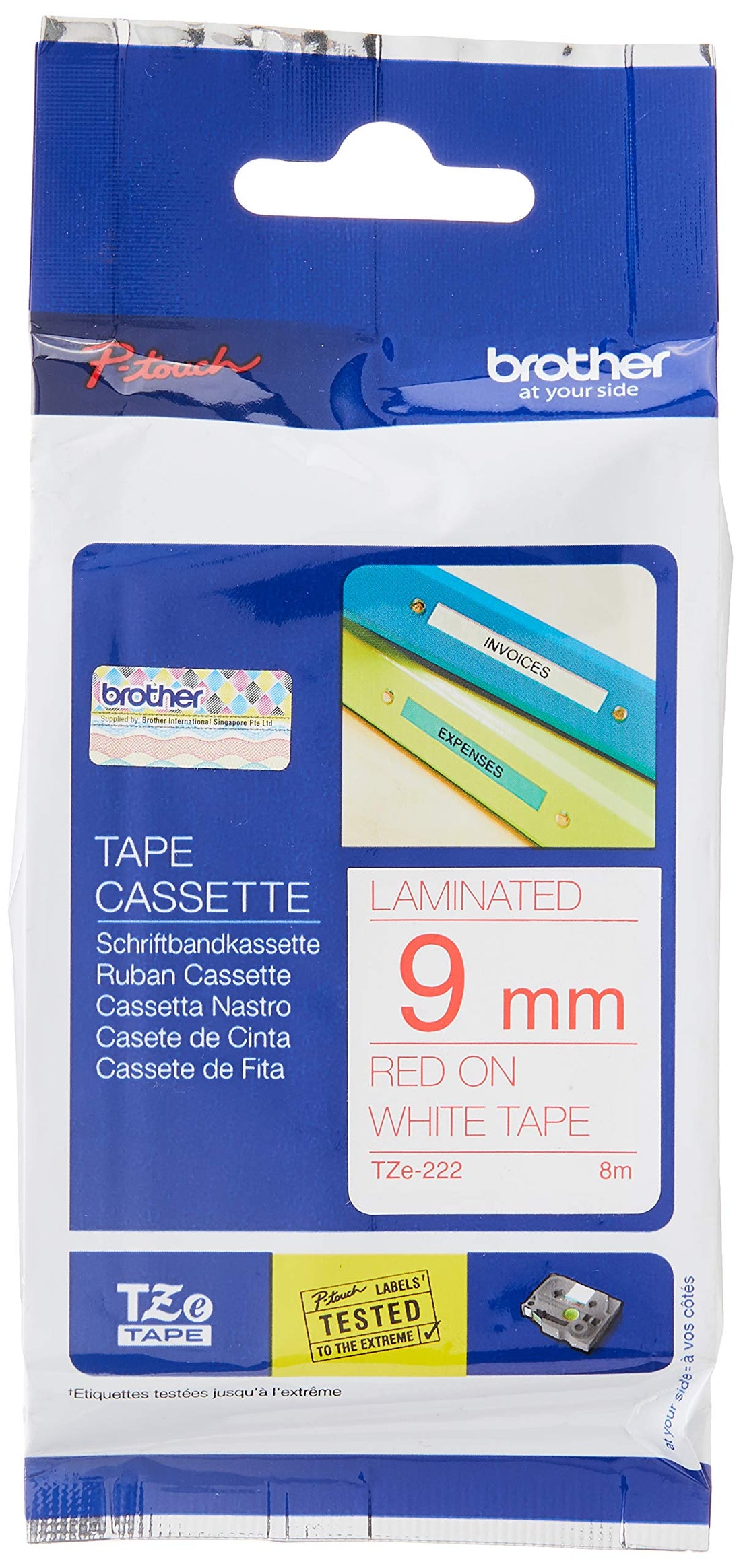 BROTHER Genuine TZe-222 9mm Standard Laminated Label Tape Replacement for Label Printers, Red on White