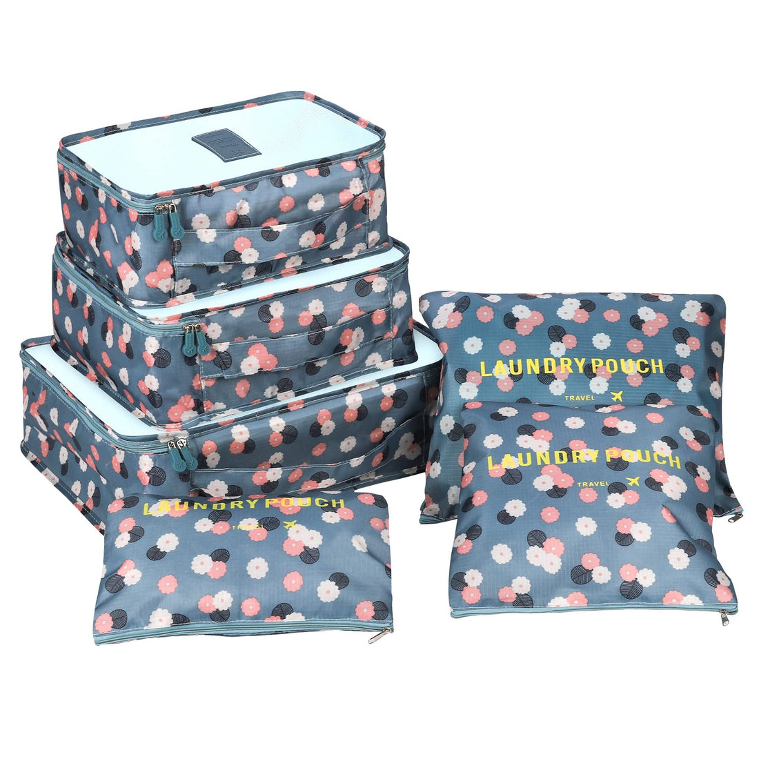Packing Cubes for Travel, 6 Pcs Travel Cubes Suitcase Organiser Bags Travel Organiser Packing Bags for Shoes Clothes Storage Bags (Blue Flower)