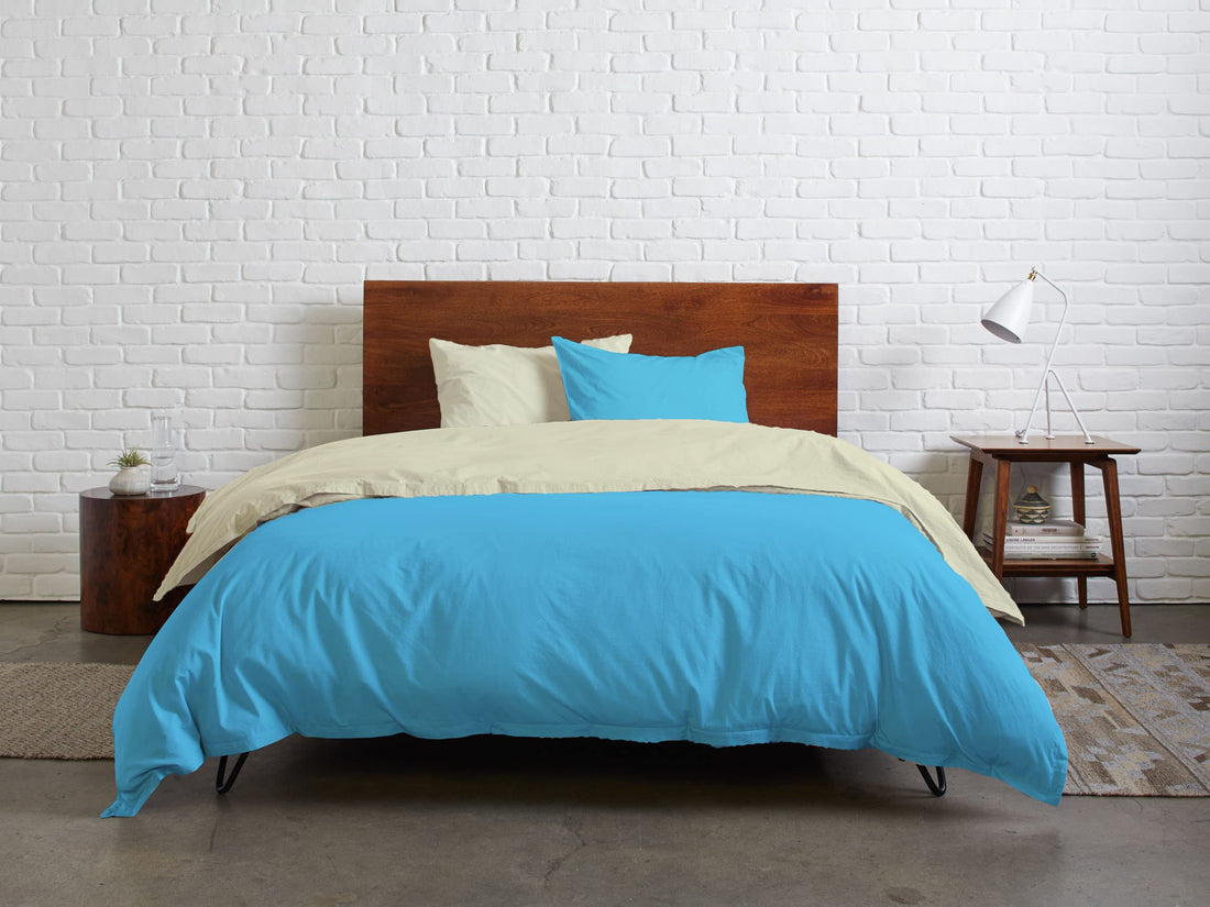 Tigers Trade Lines Quilt cover set from Mix Catalogue - Cotton - 3 pieces - for main rooms and youth rooms (turquoise - off white, for king size 160 cm (Main Rooms))