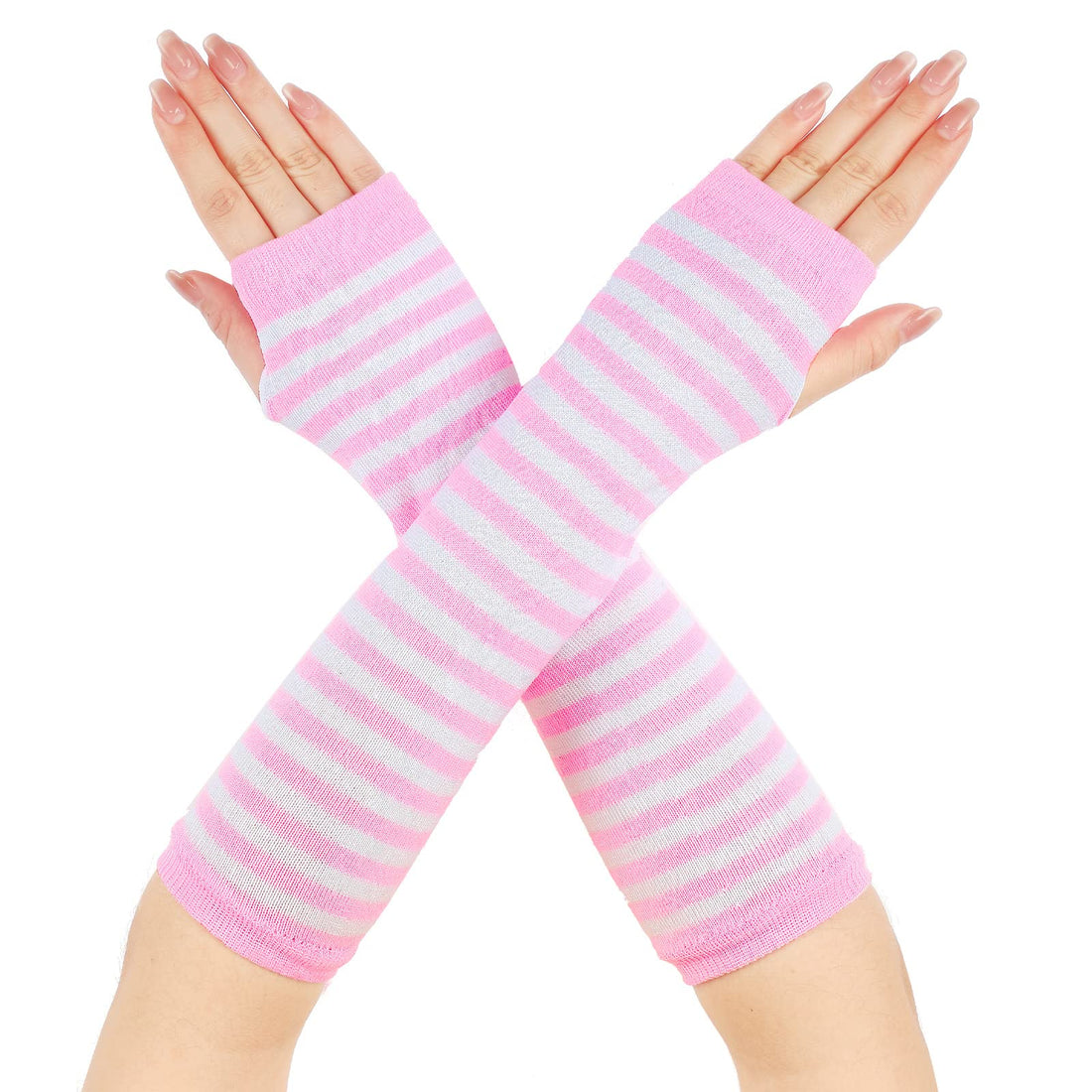 Arm Warmers Fingerless Gloves for Women Long Fingerless Gloves Knit Stretchy Thumbhole Striped Gloves