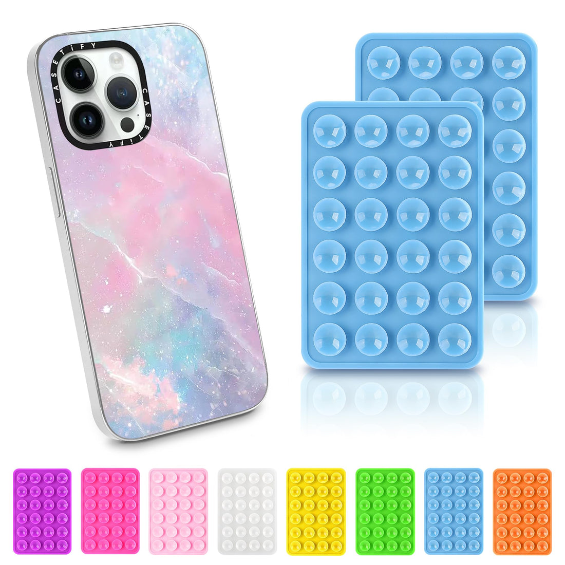Zibtes 2 Pcs Silicone Suction Phone Case Adhesive Mount - Hands-Free, Strong Grip Holder for Selfies and Videos, Non-Slip Sticky Phone Grip for iPhone, Android and Power Bank, 2.25" x 3.25" Sky Blue