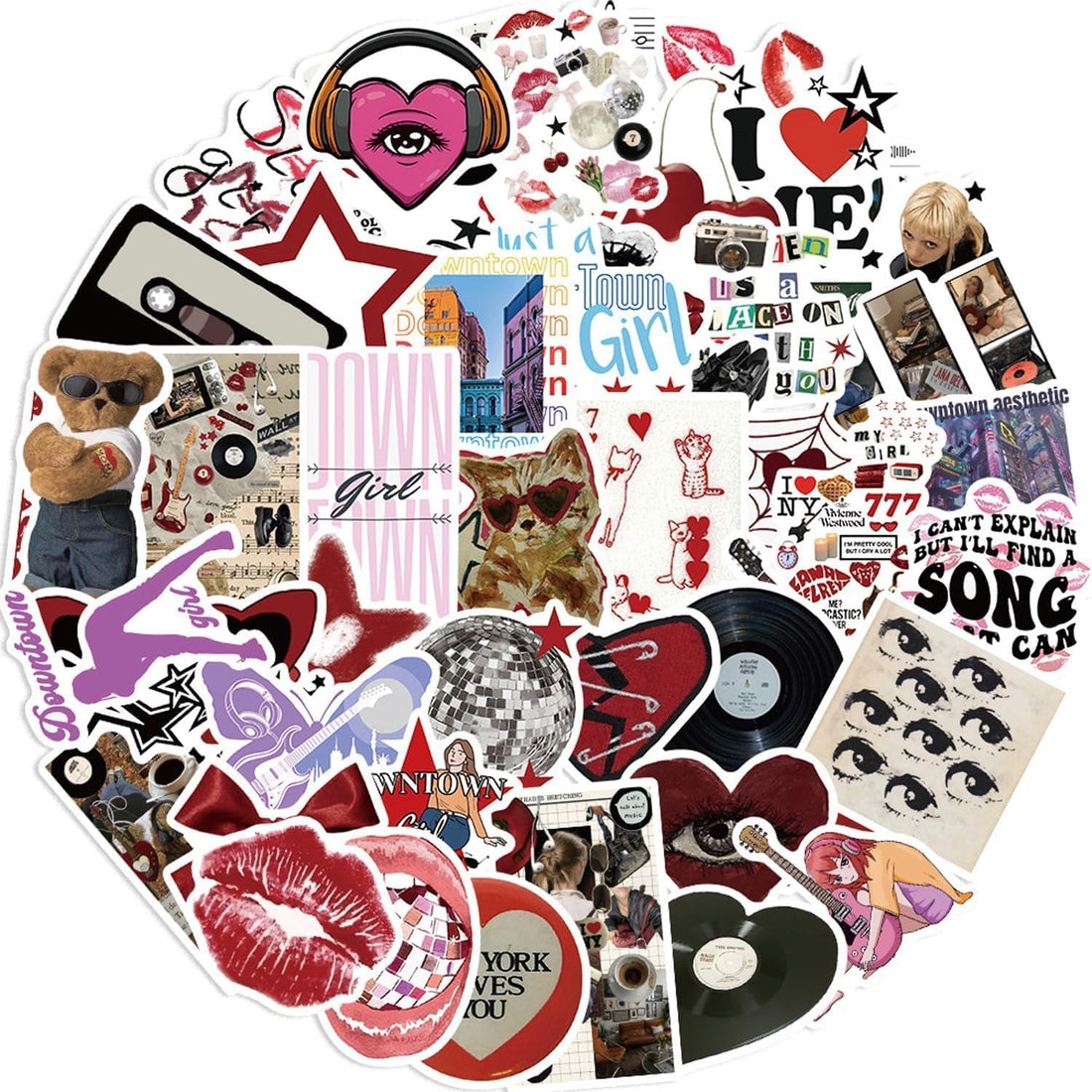 50PCS Laptop Stickers,Downtown Red Girl Y2k, for Laptop, Water Bottle, Luggage, Skateboard,Vinyl Waterproof Stickers