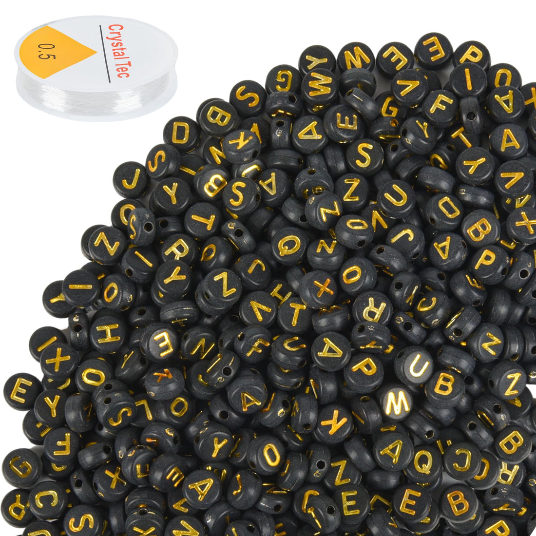 1000 Pieces Letter Alphabet Beads for Friendship Bracelets, 4x7mm Gold Black Bracelet Making Kit Letters with Crystal Line, A-Z Small Round Letter Beads for Jewelry Making Christmas Gift