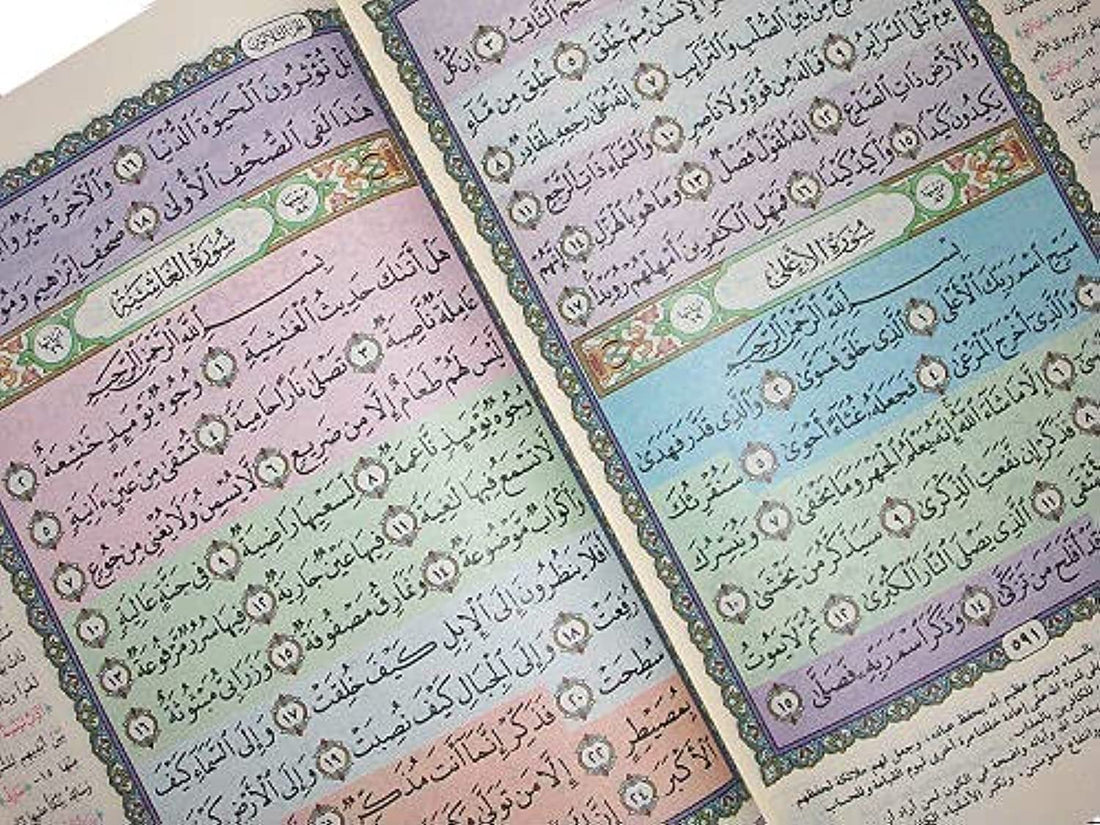 Illustrated Colorful Quran Engraved Wine Cover - Gold Edges, Large