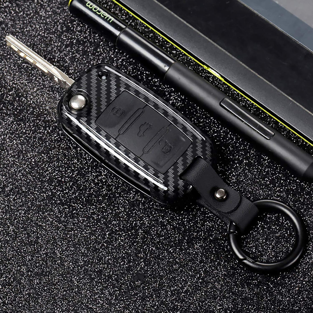 ontto Flip Key Fob Cover for VW ABS and Silicone Key Skin Keyless Full Protection Fit for Volkswagen Jetta Passat Golf Beetle Rabbit GTI CC EOS Carbon Pattern Black