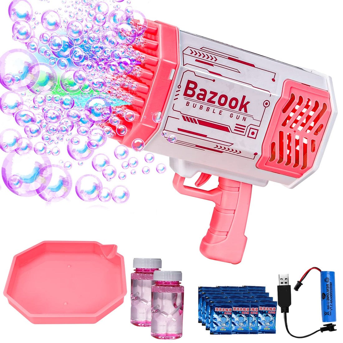 Bubble Gun, Bazooka Bubble Gun, 69 Hole Bubble Gun with 20 Packs of Bubble Solution, Bubble Launcher Children's Toys Gifts for Adults Children Playing and Indoor Outdoor Party Wedding