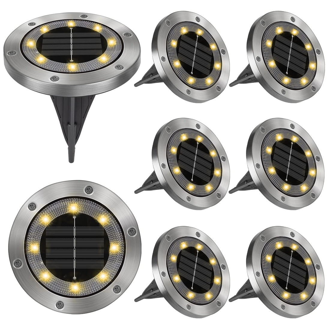 Opard Pack of 8 Solar Floor Lights Outdoor, 8 LED Solar Lights for Outdoor Garden Solar Garden Light Floor Lights IP65 Waterproof Floor Spotlights Suitable for Gardens, Courtyards, Lawns, Patios