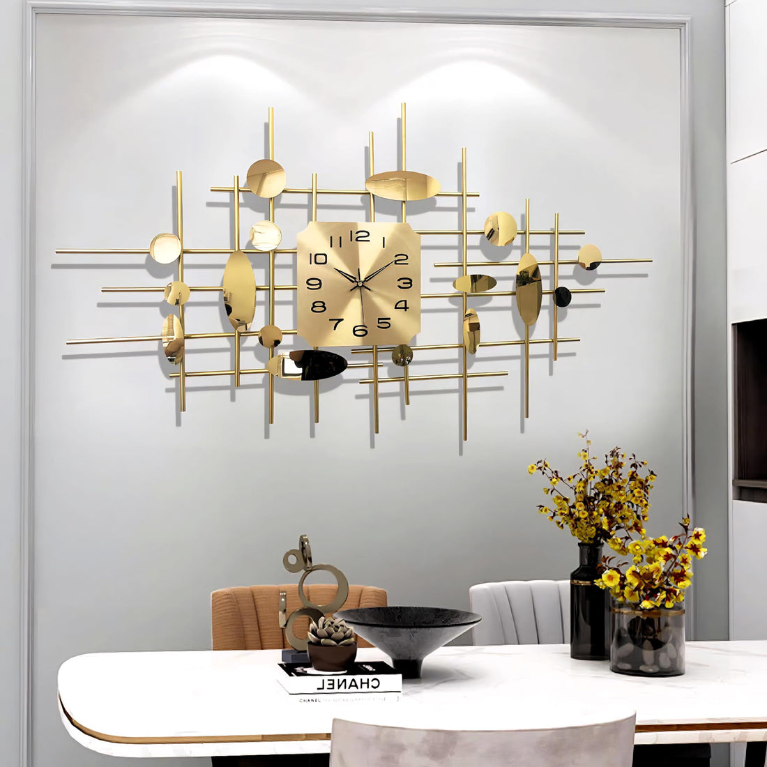 Wadi Misr Large Wall Clock Import and Export Decorative 3D Art Design Metal Stainless Steel Silent Non Ticking Creative Gold 110 * 62cm Analog