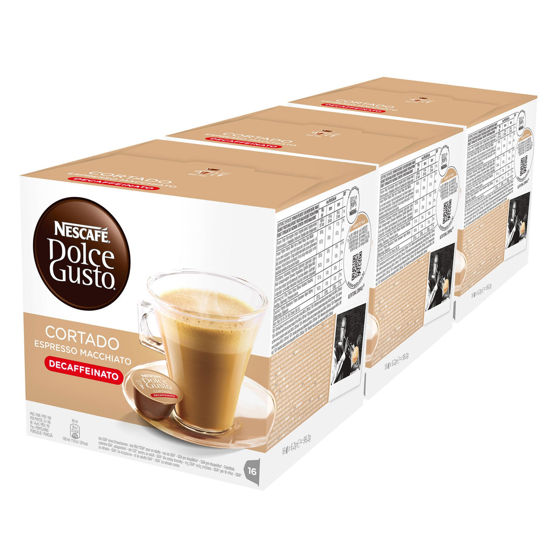 NESCAFÉ DOLCE GUSTO Espresso Cortado Decafeinato, 3 Pack, 3 x 16 Capsules