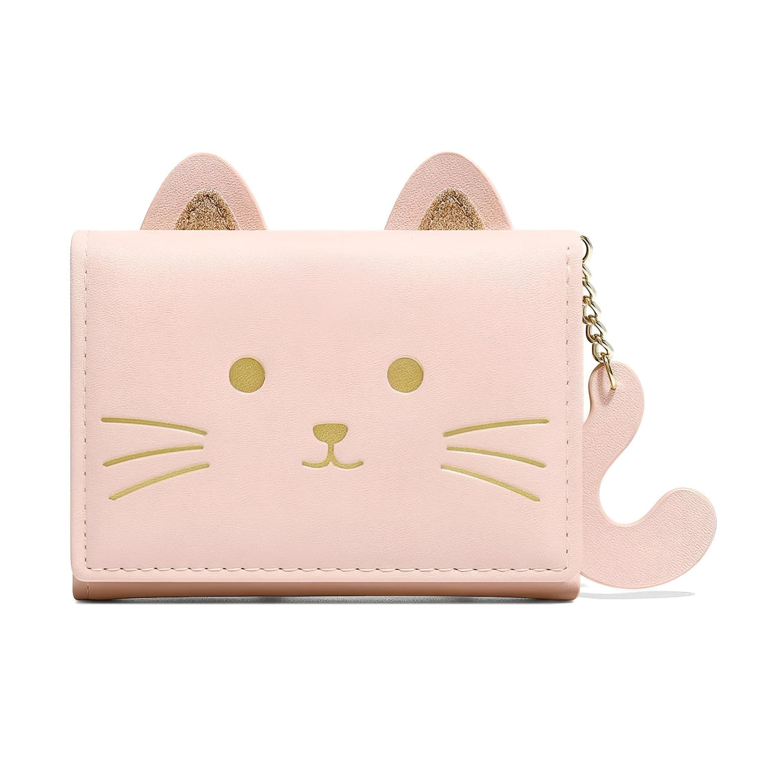 Cat Wallet - Cute 3D cat design with tail pendant, compact tri-fold card case with cash and coin pockets, sleek black small size for everyday carry (pINK)