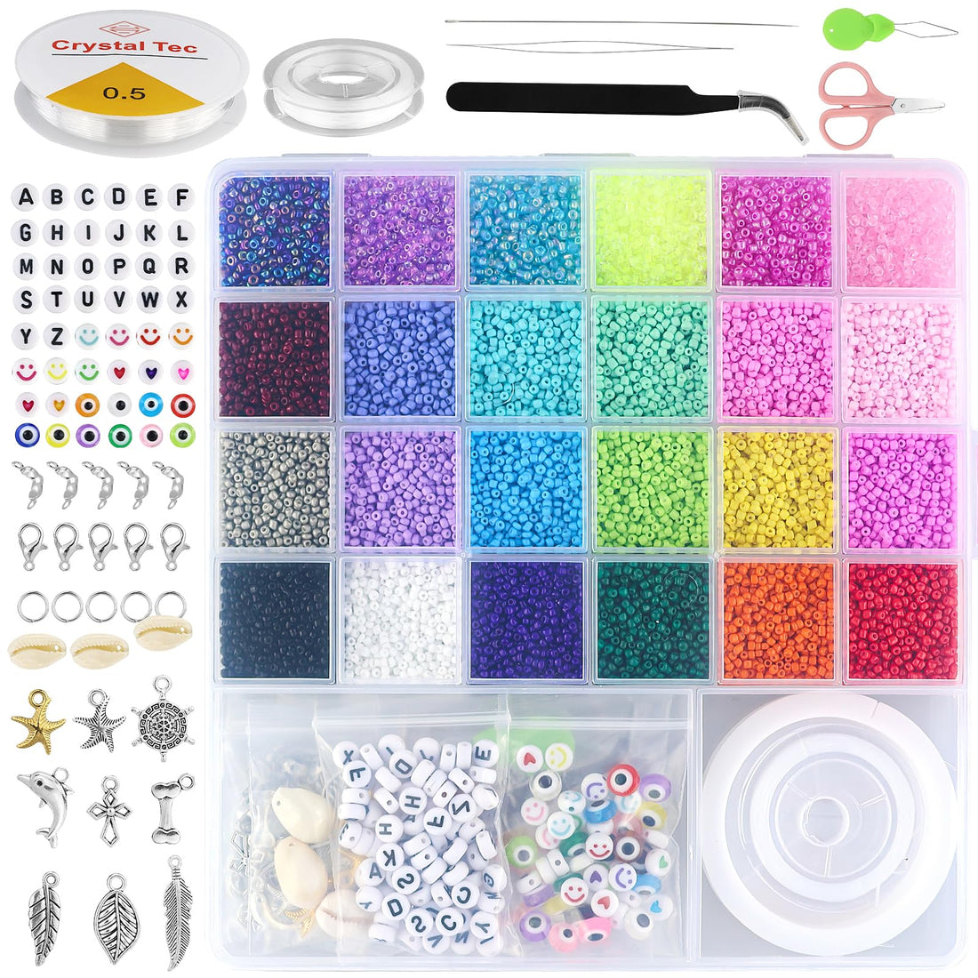 17000pcs Jewelry Making Kit,24 Colors Glass Seed Beads,2mm Friendship Bracelet Beads, with Rich Accessories,for Bracelet Necklace DIY Crafts Gift for Girls