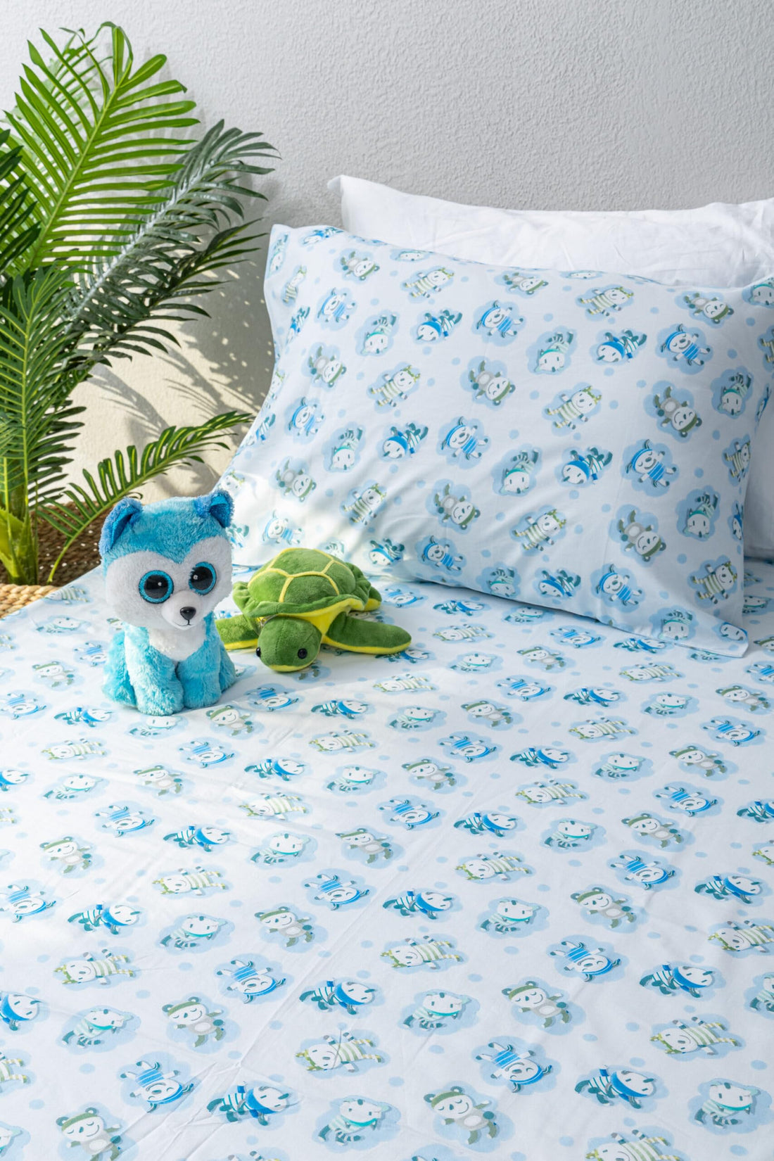 nit - Blue Flat sheet For Kids - Single - Printed - (300 TC) 100% Egyptian cotton