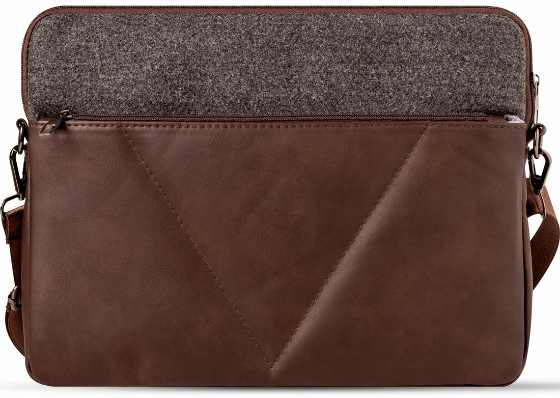 Di Pelle™ Laptop Sleeve Bag 13 Inch (25x35x5cm) Premium PU Leather Shockproof Protective Case with Shoulder Strap and Front Pocket Compatible with MacBook Air/Pro and Laptops (Brown, 13.6)