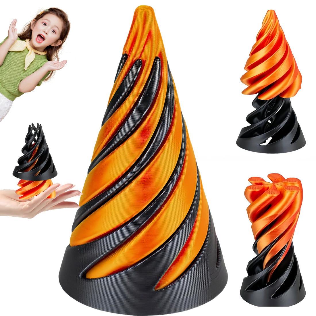 Impossible Cone, 3D Printed Spiral Fidget Toys, Stress Relief Fidget Toys, Suitable for Relieving ADHD and Anxiety, Suitable Toys for Friends Adults, and Kids Best Gift (Gradient Yellow)
