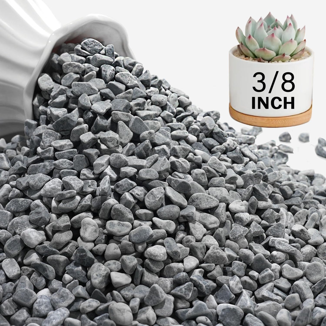 NUPICK 12 lbs Pebbles for Indoor Plants, 3/8 Inch Pea Gravel for Fish Tank, Decorative Rocks for Succulent, Natural River Stones for Vases, Cactus, Landscaping, Bird Bath, Aquarium, Grey