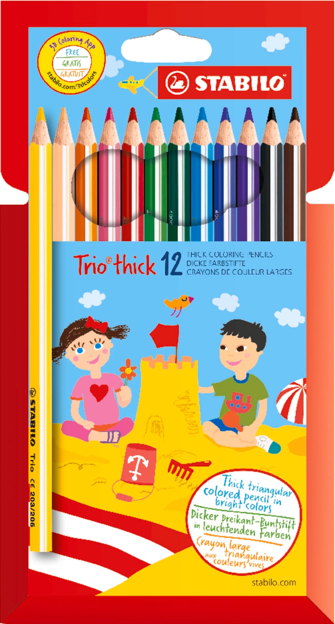 STABILO Trio thick - Colouring Pencil - Wallet of 12 Assorted Colours