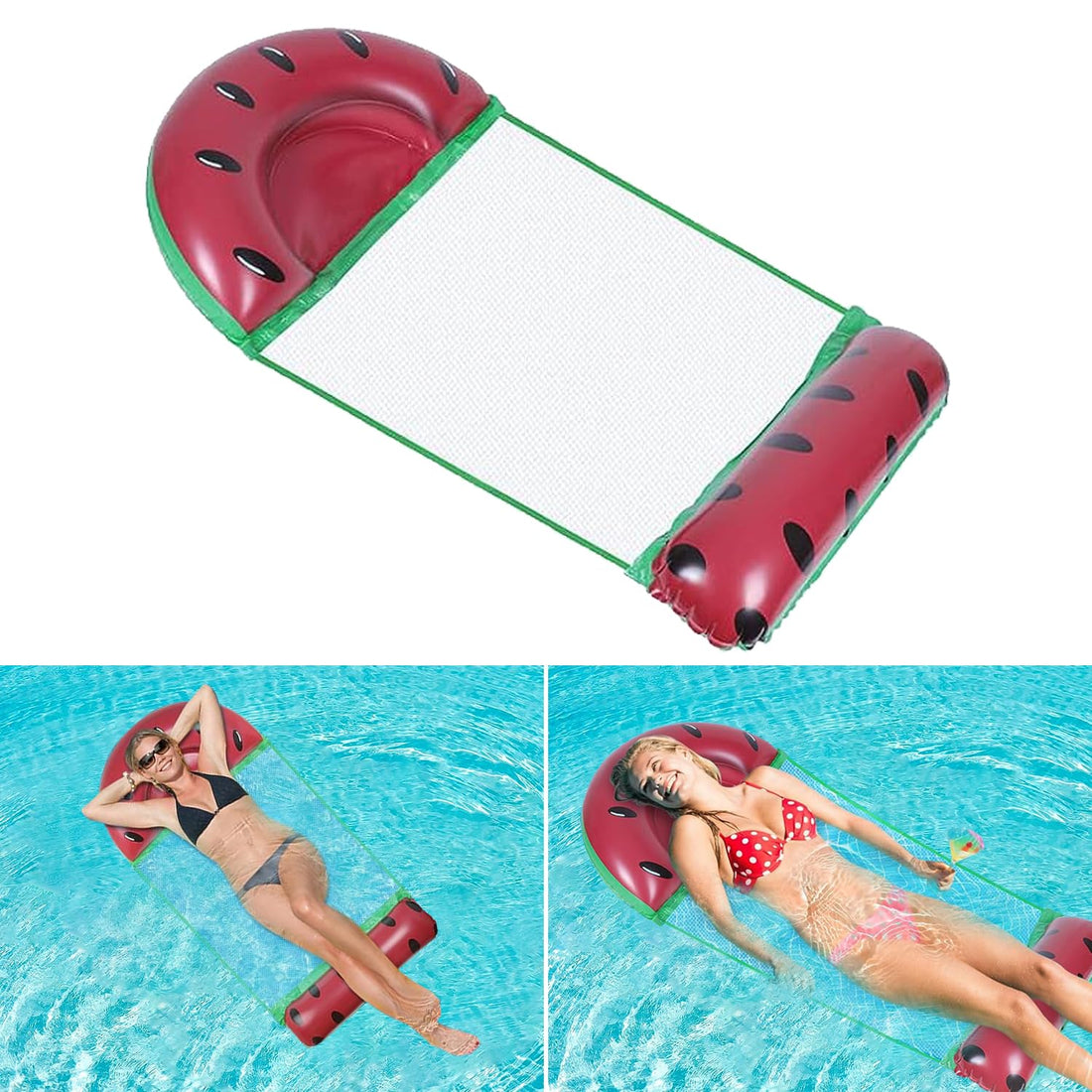 Inflatable Pool Float, Meegoo Inflatable Water Hammock for Adults, Portable Water Hammock with Bottom Mesh for Vacation Fun and Rest, Water Lounge(Watermelon)