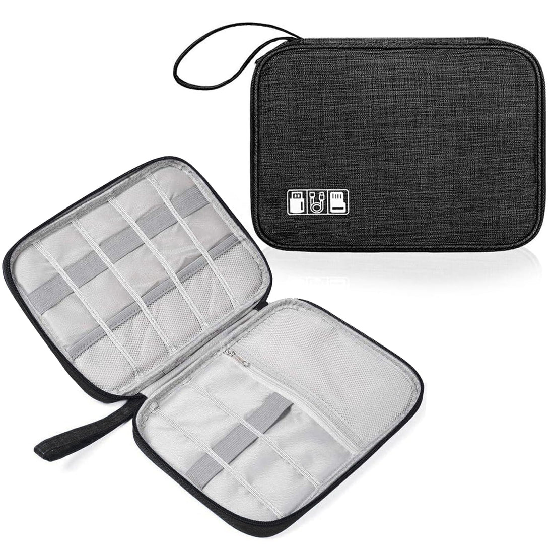 YHQZ 1 Pcs Universal Carry Travel Gadget Bag,Travel Cable OrganiserBag and Cables OrganiserBag,Electronics Accessories Organizer Bag for Chargers,Cables,USB Drive,SD Card,Power Bank,Disk(Black), Black