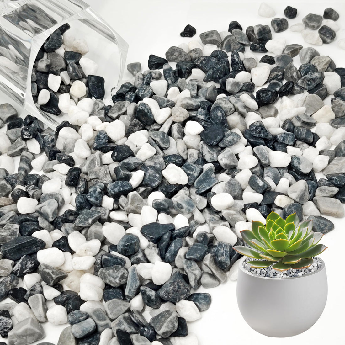 5.5 pounds Multi Black, White and Gray Gravel Pebbles for Indoor Plants,Decorative Rocks for Succulent and Cactus Natural Polished Pebbles for Vases, Hydroponics, Bonsai, Fish Tank