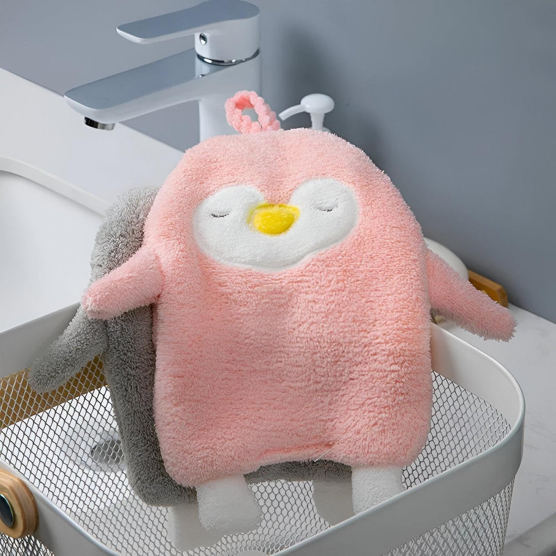 Deluxe Handtowel - Captivating penguin embroidery design on dense soft fabric, providing a rich tactile feel, long-lasting absorbency, perfect addition to your stylish bathroom or travel kit