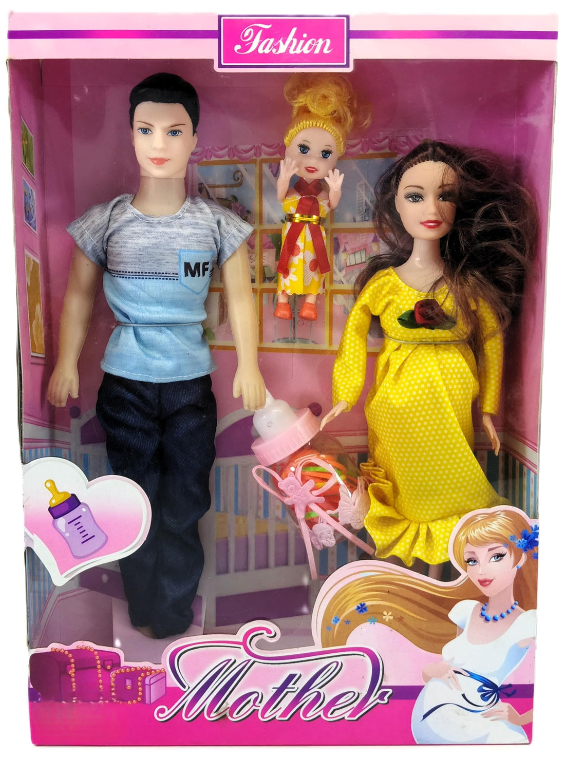 Fashion Mother Family Doll Set, Plastic Toy Figure for Girls Ages 3 and Above