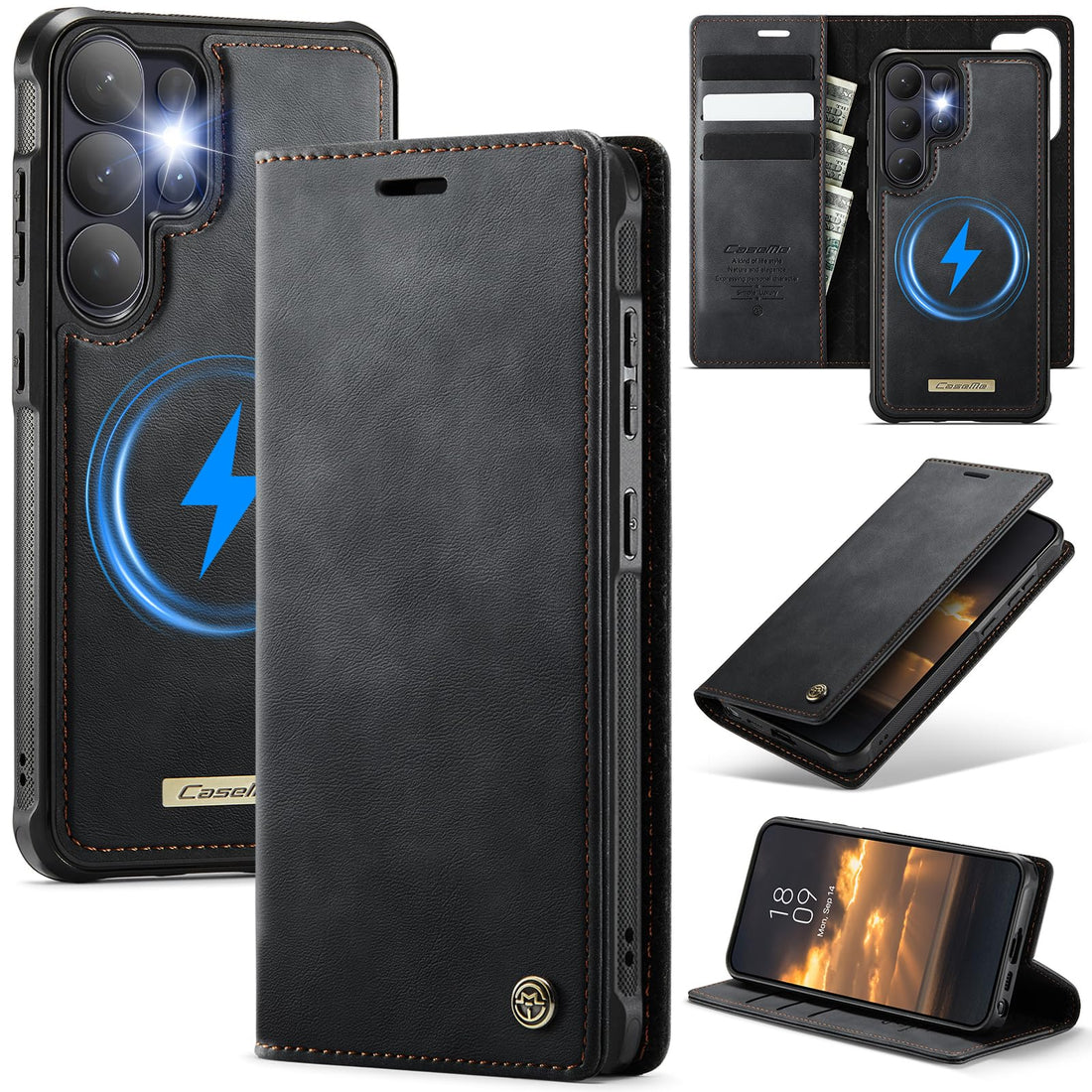 Phone Case Cover UNBLACK Luxury PU Leather Design C49 Flip Cover Card Slot Holder Support Magnetic wireless charging Back Cover detachable Compatible with Samsung Galaxy S26 Ultra (Black)
