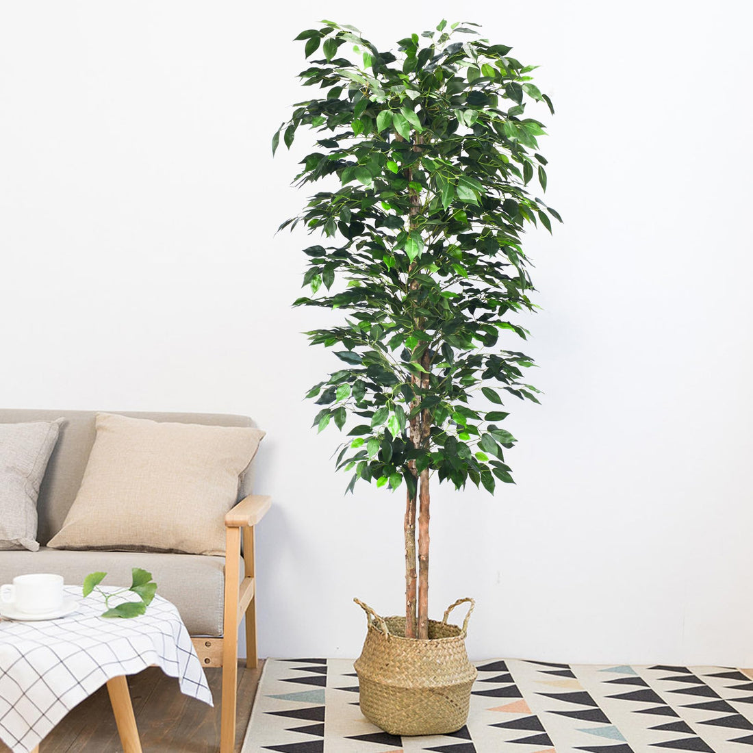 Aphighjoy 6Ft Artificial Ficus Trees with Silk Leaves Fake Moss and Sturdy Nursery Pot, Fake Plants for Office Home Decor (6Ft -1Pack)