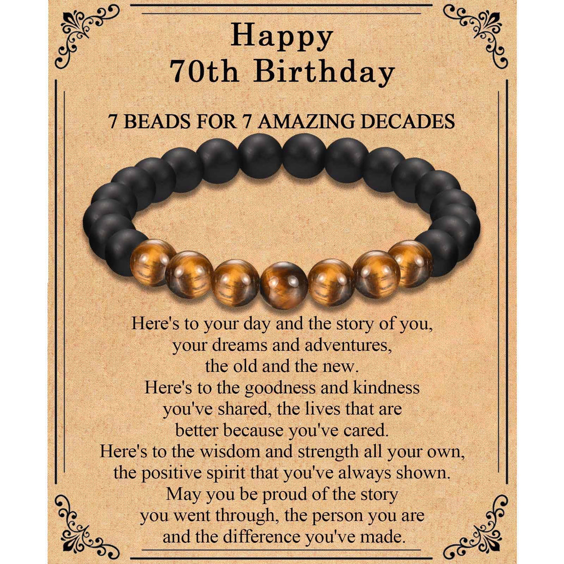 TEVOP 70th Birthday Gifts for Men, Tiger Eye Bracelet 70th Birthday Gifts for Him Grandad Dad Uncle, Special Birthday Gift Ideas for 70 Year Old Man