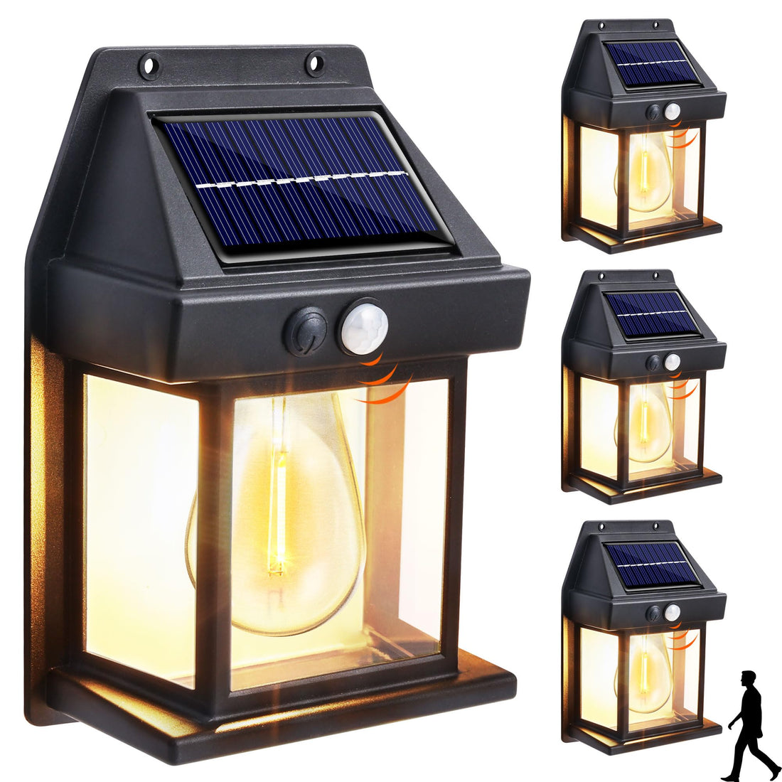 Joomer 4PACK Solar Wall Lights Outdoor, Dusk to Dawn Porch Lights Fixture, Solar Wall Lantern with 3 Modes & Motion Sensor, Waterproof Exterior Lighting with Clear Panel for Entryway Front Door
