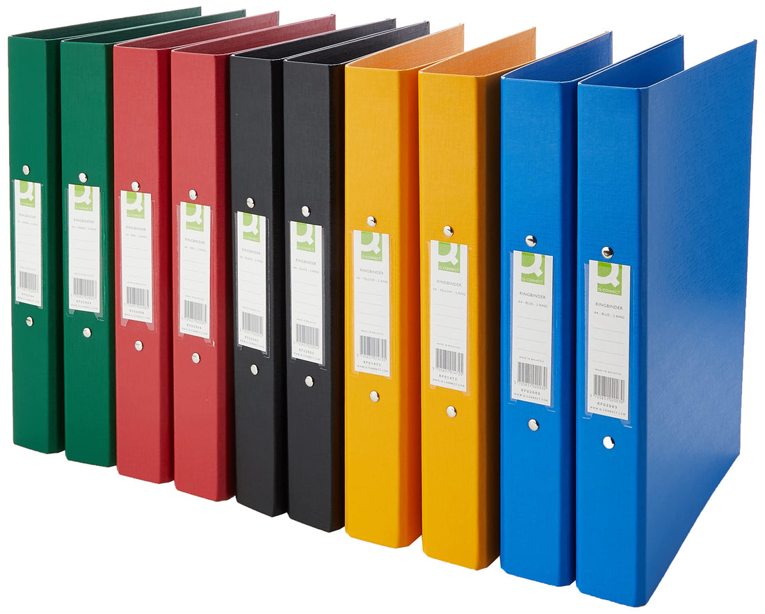 Q-Connect A4 2 Ring Binder Polypropylene - Assorted, Pack of 10