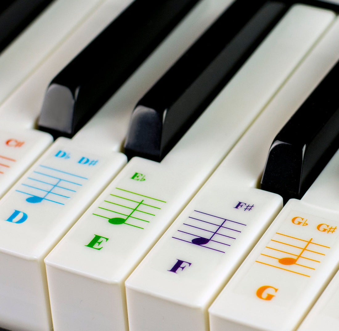 QMG Piano Keyboard Stickers for 88/76/61/54/49/37 Keys - Large Letter Stickers for Learning, Removable Keyboard Letters, Notes Label for Beginners and Kids - Made in USA