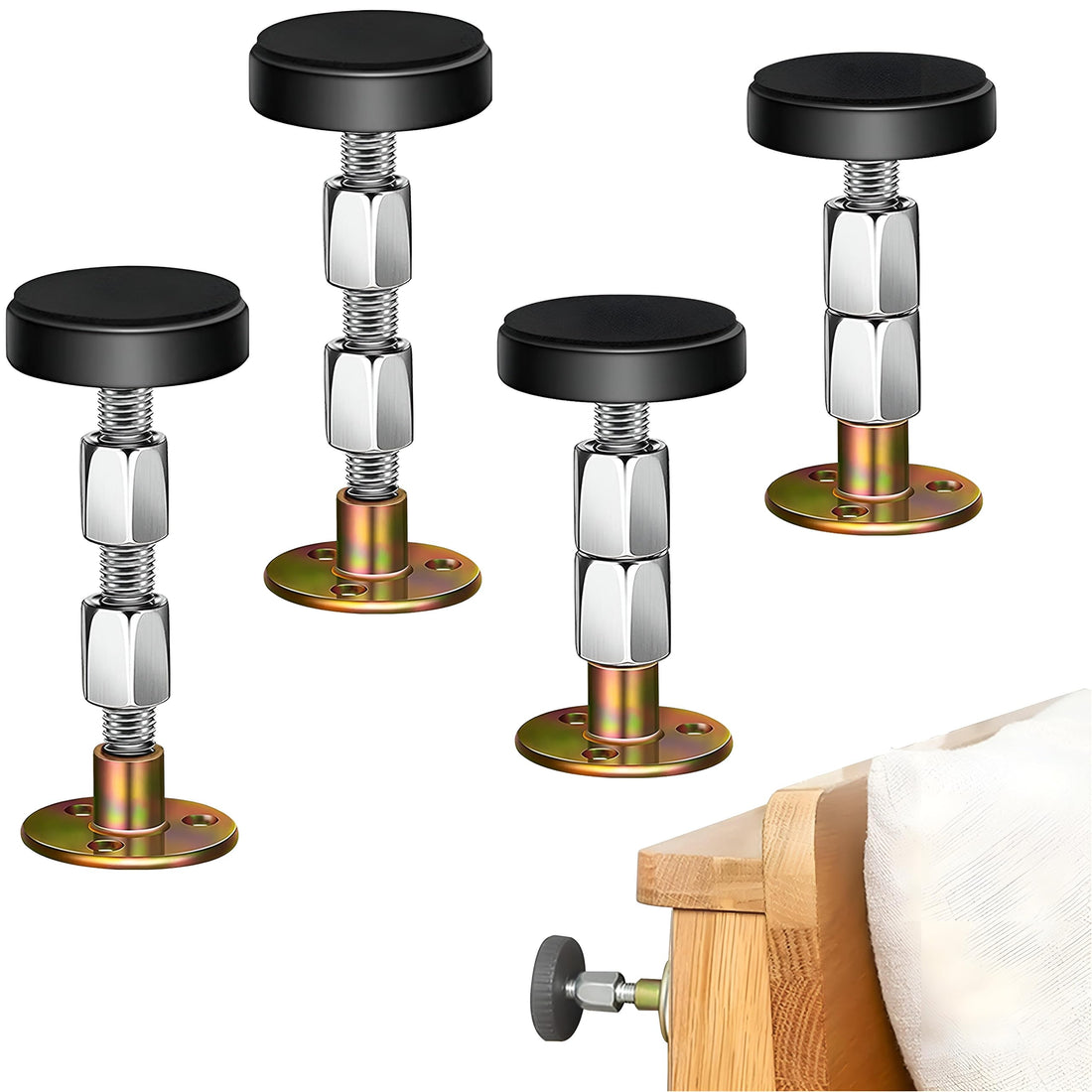 Bed Stabilizer Anti Shake Adjustable Anti Shake Bed Head Stabilizer for Beds Walls Cabinets Sofas Ensures Bed Stability and Easy Installation (Set of 4)