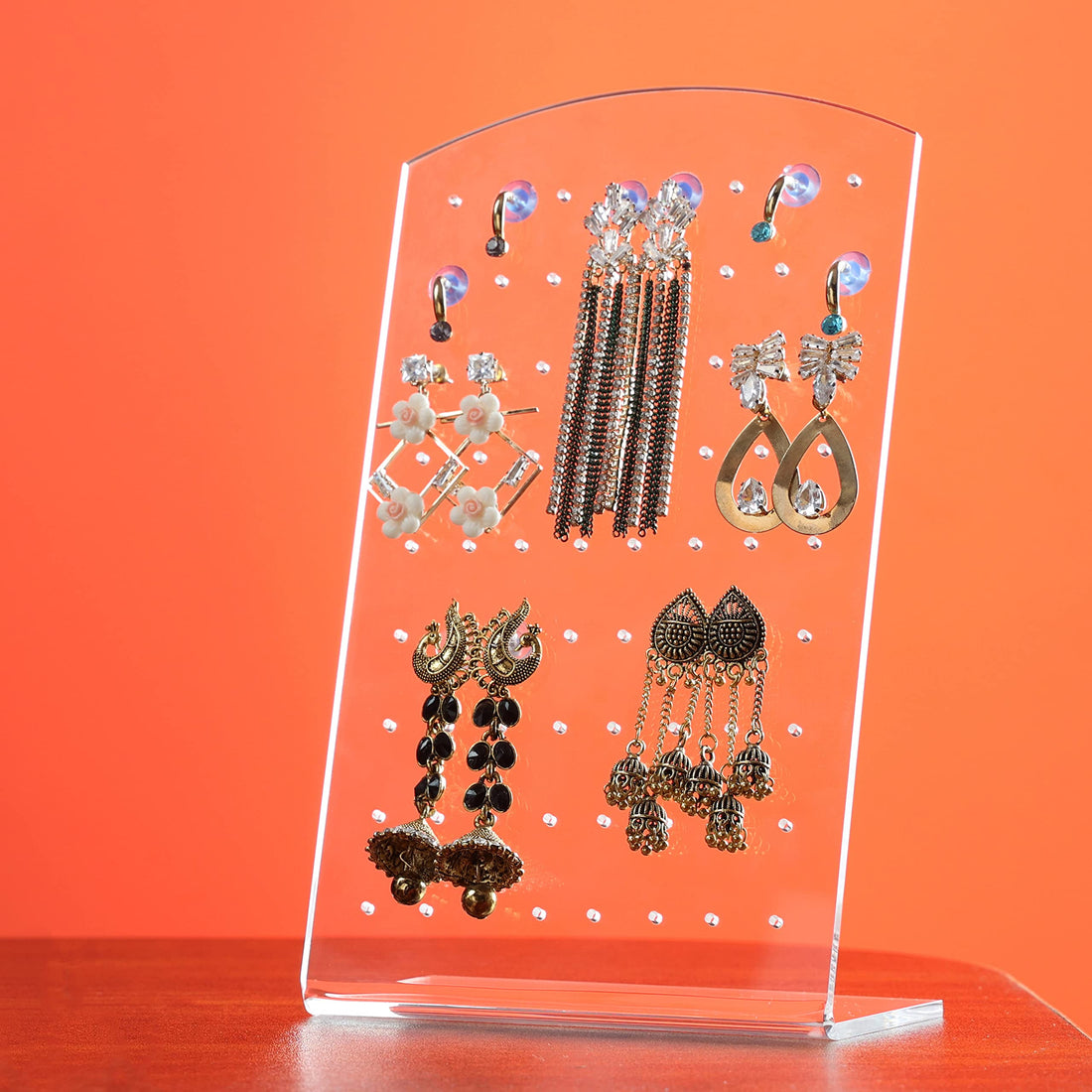ABOUT SPACE Earring Organizer - L Shaped Acrylic Jewellery Display Stand Storage Organizer,Earring Holder for Hanging Studs upto 36 Pairs with 72 Holes (L 12.5 x B 7 x H 22 Cm)