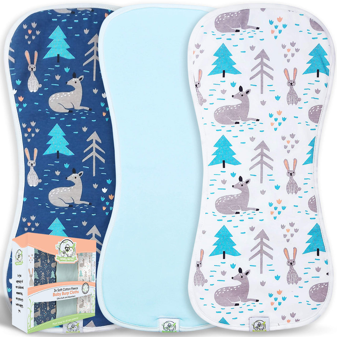 Moro Moro 3 Burp Cloths Set - Ultra Absorbent Jersey Cotton - Large & Soft Burping Cloths - Gender Neutral Clothes Design for Baby Girl & Boy - 3-Pack