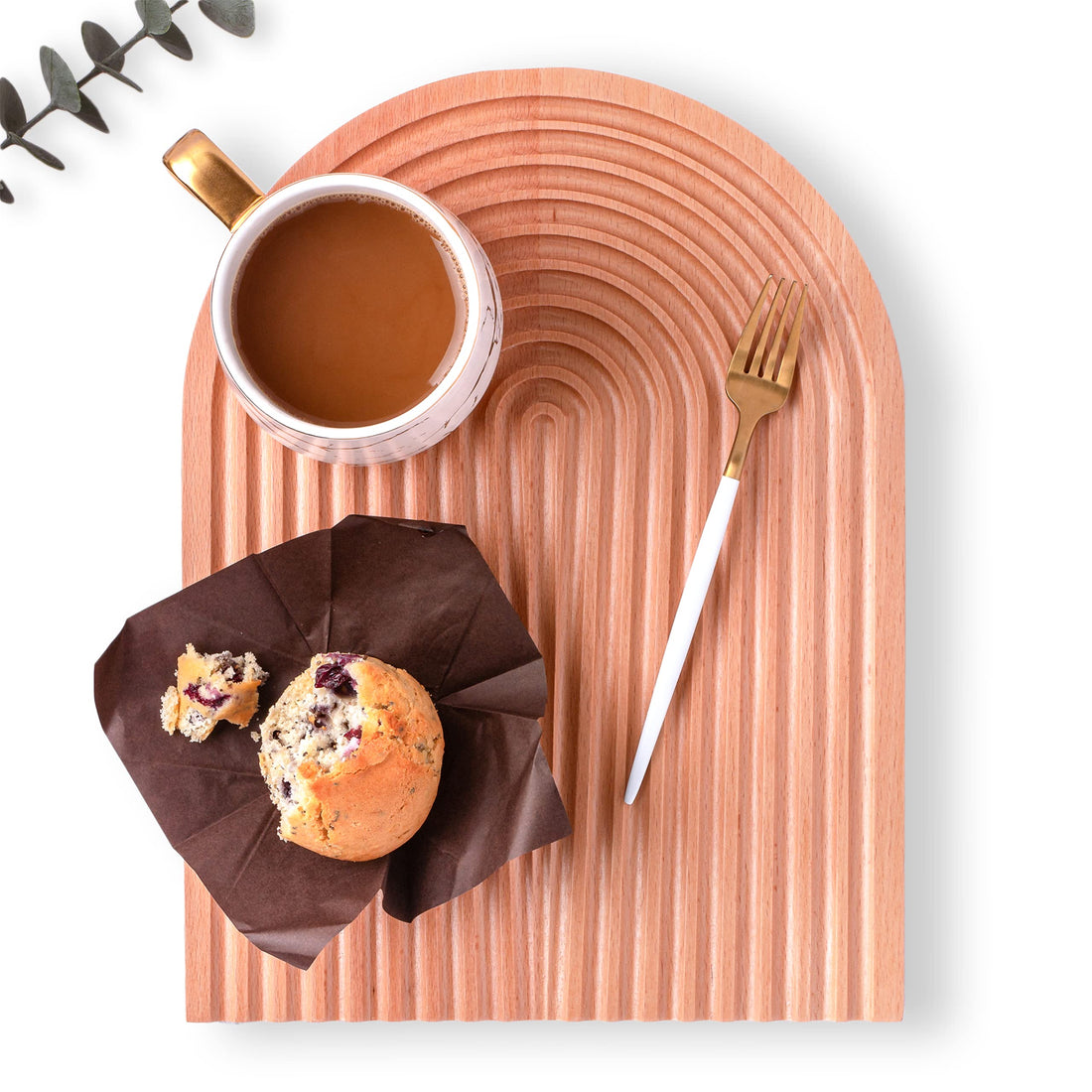 Wooden Arch Serving Tray | Modern Boho Tray | Solid Beech Wood | Brown | 12.7" x 9.64" x 0.78" | Lacquered Finish | Arch Design | Food & Decorative Tray