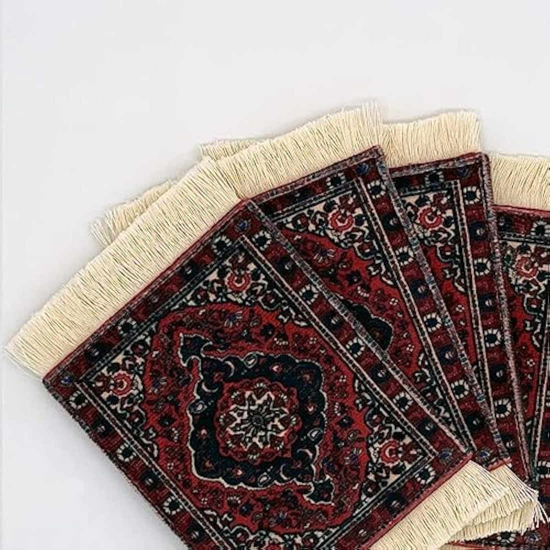ART MOOD HOME Velvet & Leather Rug coaster Dark Red * Multicolors