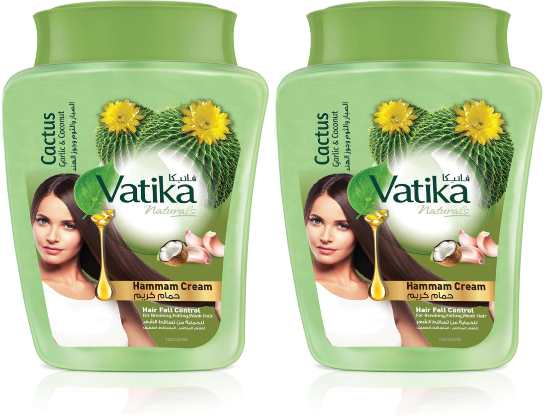 Vatika Naturals Hair Fall Control Hammam Cream (450g) | Natural Extracts of Garlic, Cactus and Coconut | Strengthens and Nourishes Weak Hair (Pack of 2)