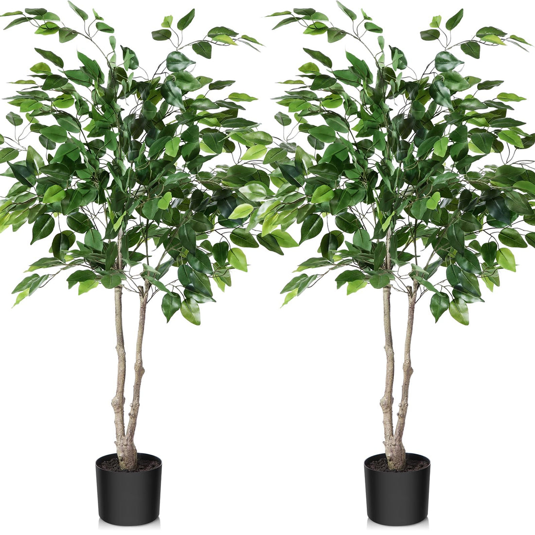 Kazeila 2 Pack Artificial Ficus Tree, 4FT Fake Plastic Ficus Plant in Pot with Durable Plastic Trunk, Faux Plant for Home Decor Office House Living Room Indoor