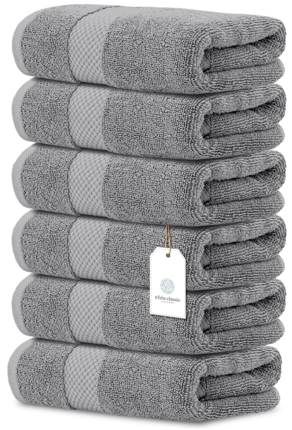 White Classic Luxury Hand Towels | Cotton Hotel spa Bathroom Towel | 16x30 | 6 Pack | Grey