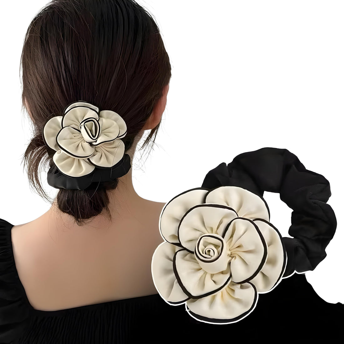 ZonShop Satin Floral Hair Scrunchies for Women - Elegant Floral Hair Scrunchies - Add a Soft Feminine Touch to Your Look, Soft Material for Comfortable Hold and Attractive Look (White)