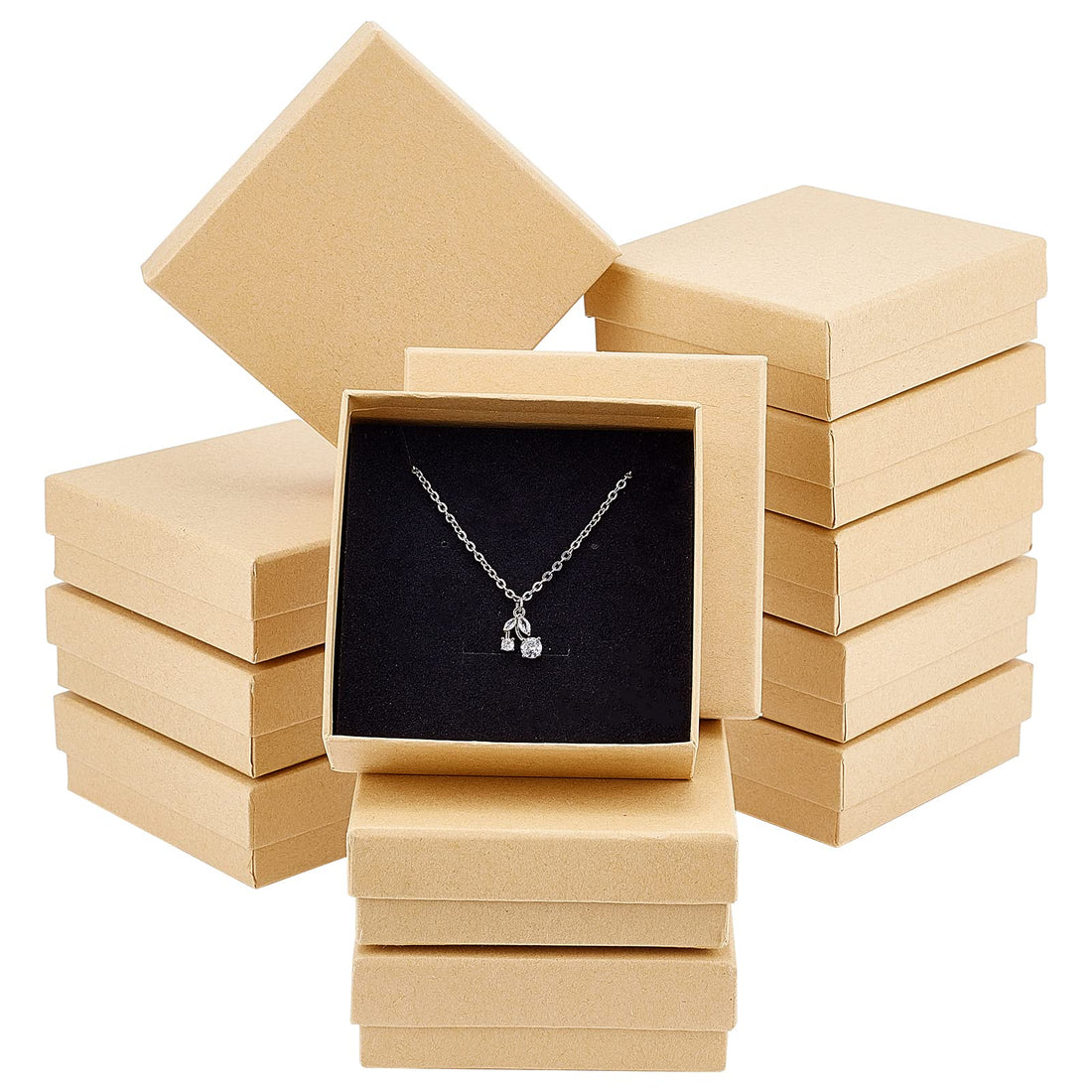 NBEADS 24 Pcs Cardboard Jewelry Boxes, 3.54×3.54x1.18 Square Cardboard Box Paper Kraft Paper Gift Packaging Box for Christmas Festival Present Storage, Burlywood