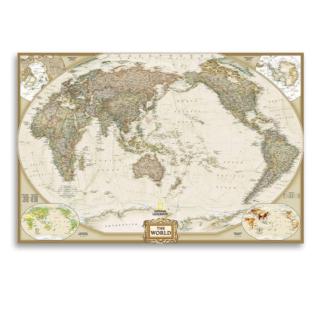 Woxfcart World Map Wall Art - World Map on Canvas - Old World Maps Print Picture,Office Living Room Walls Decor - Beige 36"x24"