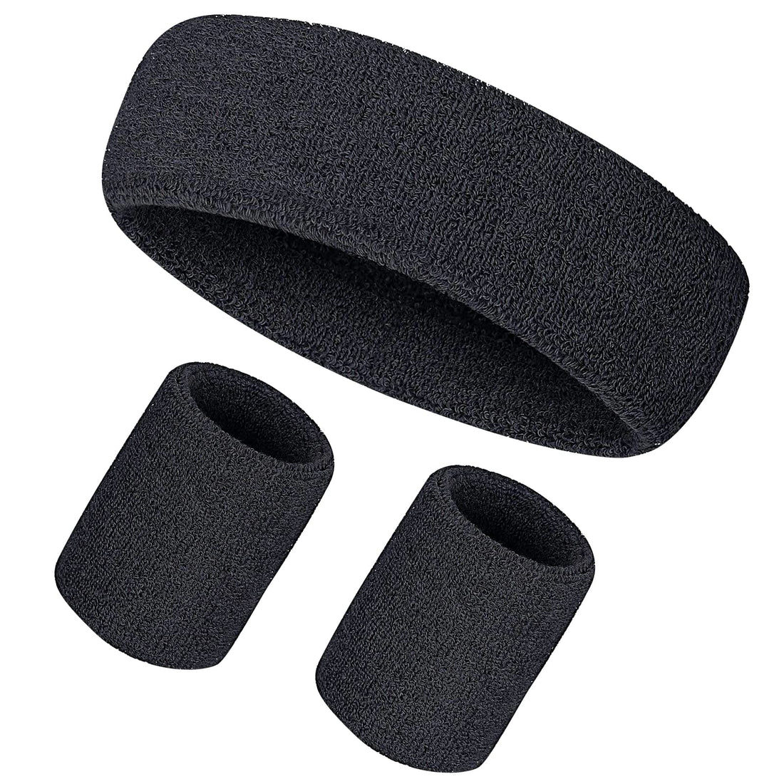 Sports Sweatbands Set, Sports Wristbands, Movement Headbands, Soft Thickened Moisture Sweat Absorbing Wristband Headscarf, for Gym, Tennis, Soccer, Basketball, Running Athletic, Black (ZSH-CB089)