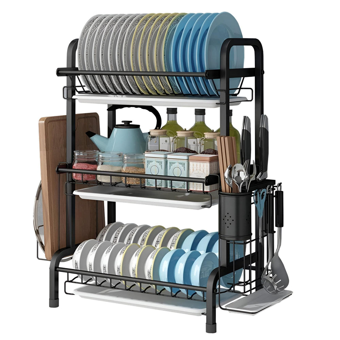 Kitchen Drying Rack - Stylish 3-Tier Stainless Steel Dish Organizer for Efficient Dish Drying and Kitchen Organization, Scandinavian European Design, Standard Size as Shown