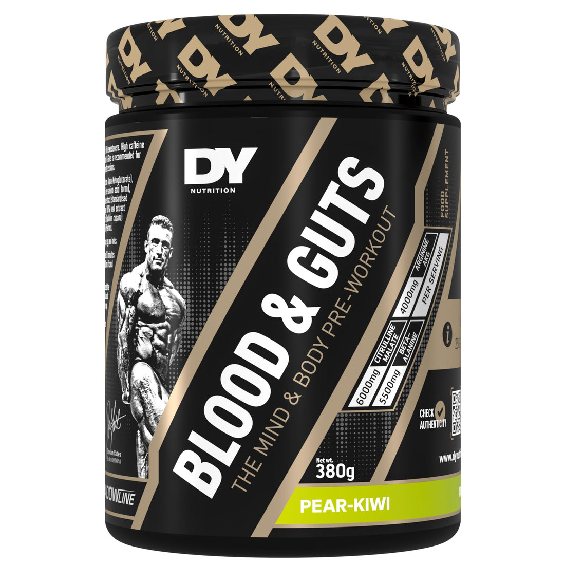 DY Nutrition - Blood and Guts Pre Workout Powder, 380g (Pear Kiwi) - High Strength Preworkout with 350mg Caffeine, Citrulline Malate, Beta Alanine, Arginine AKG, L-Tyrosine, Vitamin B3 for Men & Women