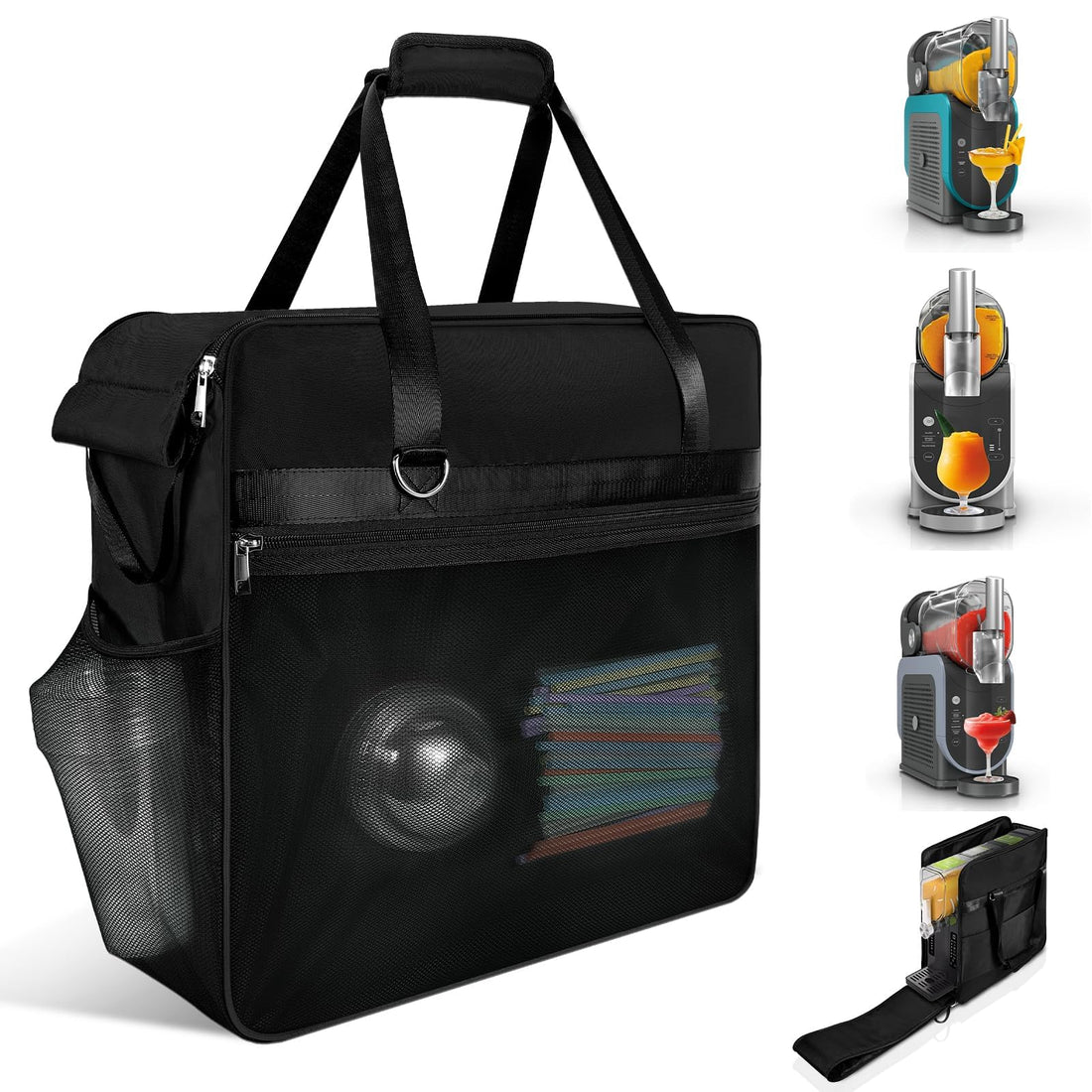 Portable Carrying Bag for Ninja Slushie Machine FS300/FS301, Front-Opening Travel Case with Pockets and Thick Padding, Dustproof Storage Cover for Frozen Drink Maker (Black)