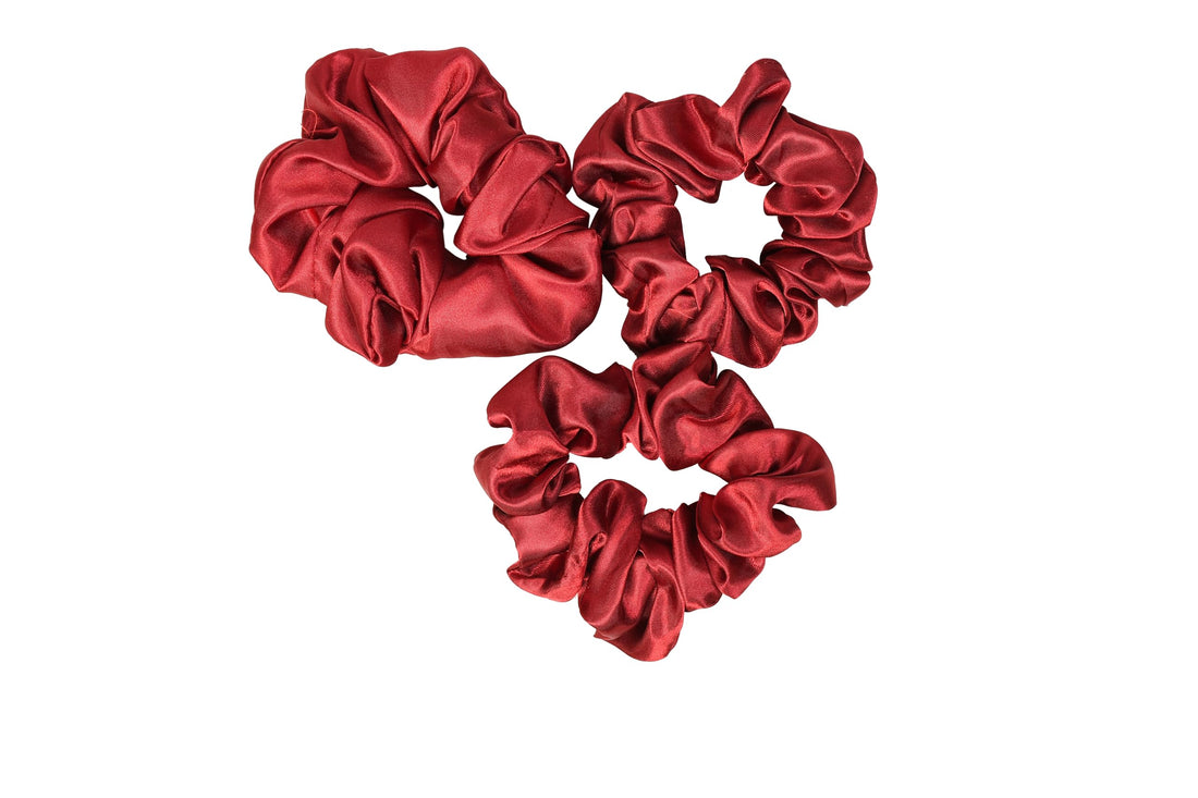offer of three beautiqs100% Mulberry Damage Free Silk Scrunchie Hair Scrunchie for Frizz Prevention and Breakage Prevention Ponytail Holder, 3 Pieces, Burgundy