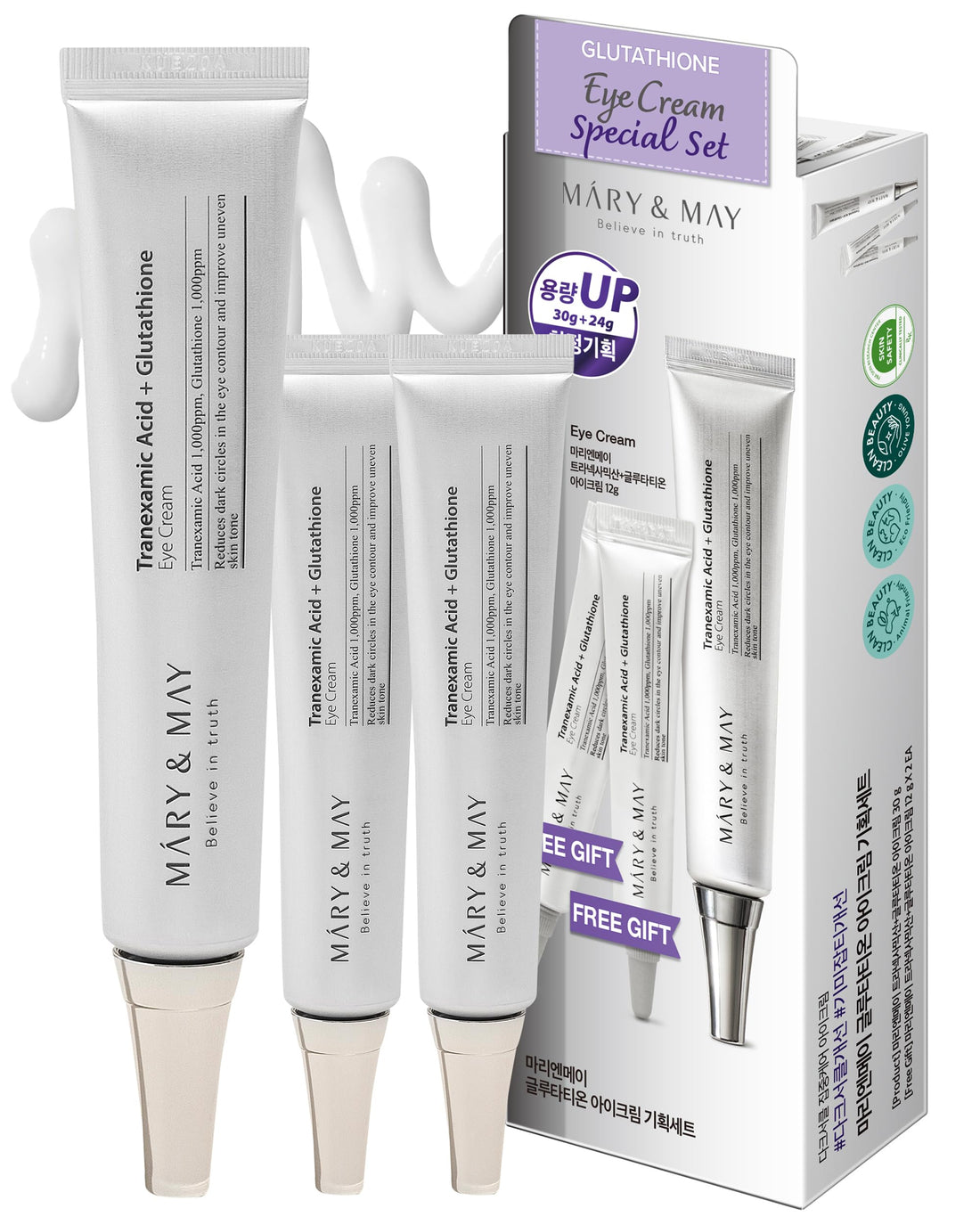 Mary&May Glutathione Eye Cream Special Set 1 * 30g + 2 * 12g - Powerful Antioxidant, Reduces Dark Circles in the Eye, Improve Uneven Skin Tone with Vitamin C