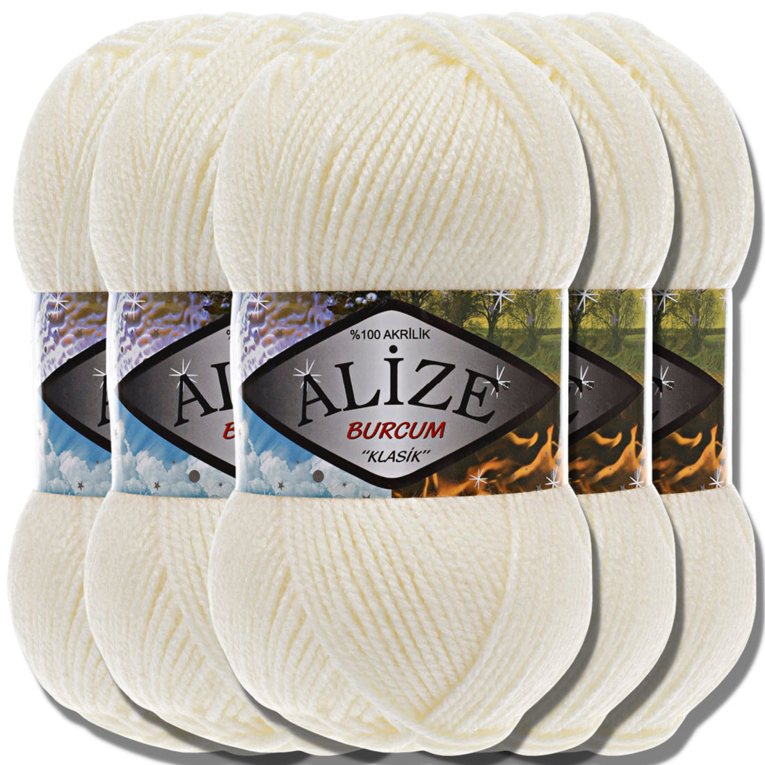 Alize 5 x 100 g Burcum Klasik Classic Turkish Premium Wool, 100% Acrylic Hand Knitting Yarn, Plain | Baby Wool, Knitting Yarn for Crochet (Light Cream 62)